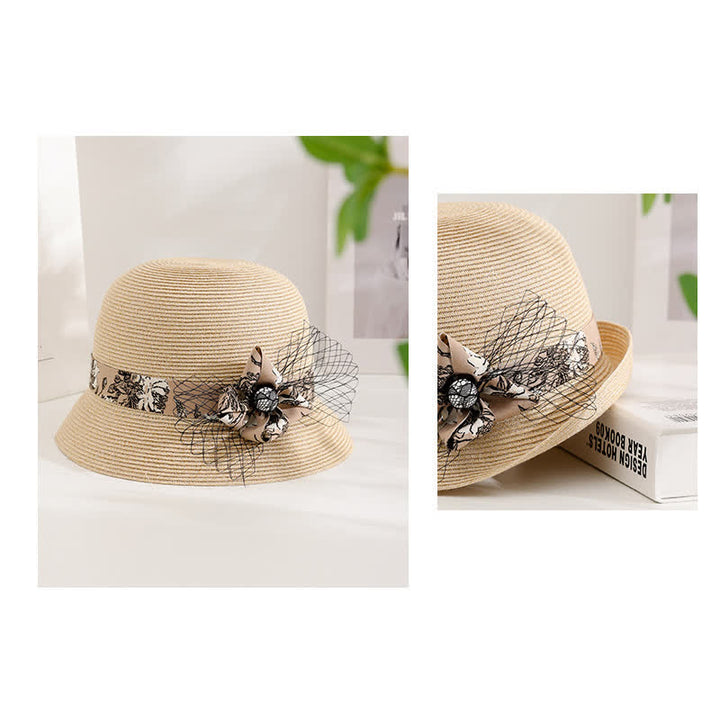 Women's Elegant Roman Style Floral Decor Summer Straw Hat