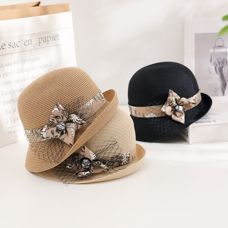 Women's Elegant Roman Style Floral Decor Summer Straw Hat