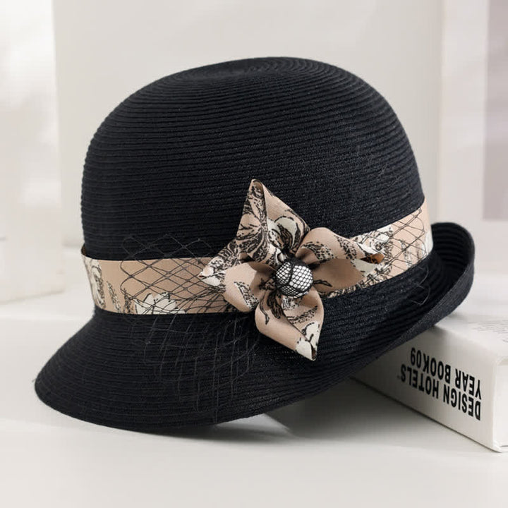 Women's Elegant Roman Style Floral Decor Summer Straw Hat - Black - Adjustable (20 7/8"-22 1/2") - image 8