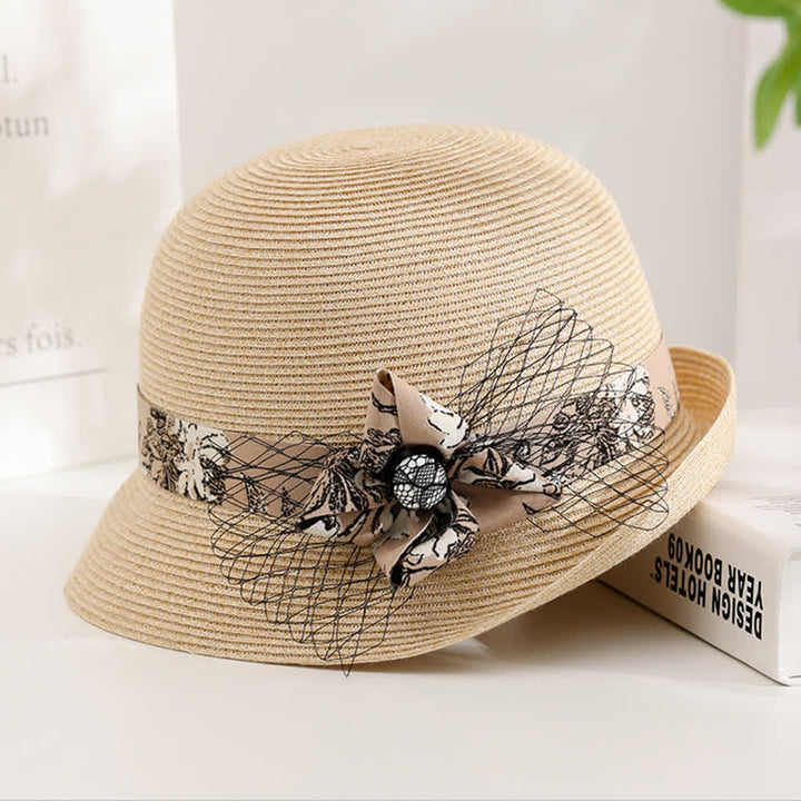 Women's Elegant Roman Style Floral Decor Summer Straw Hat - Ivory - Adjustable (20 7/8"-22 1/2") - image 6