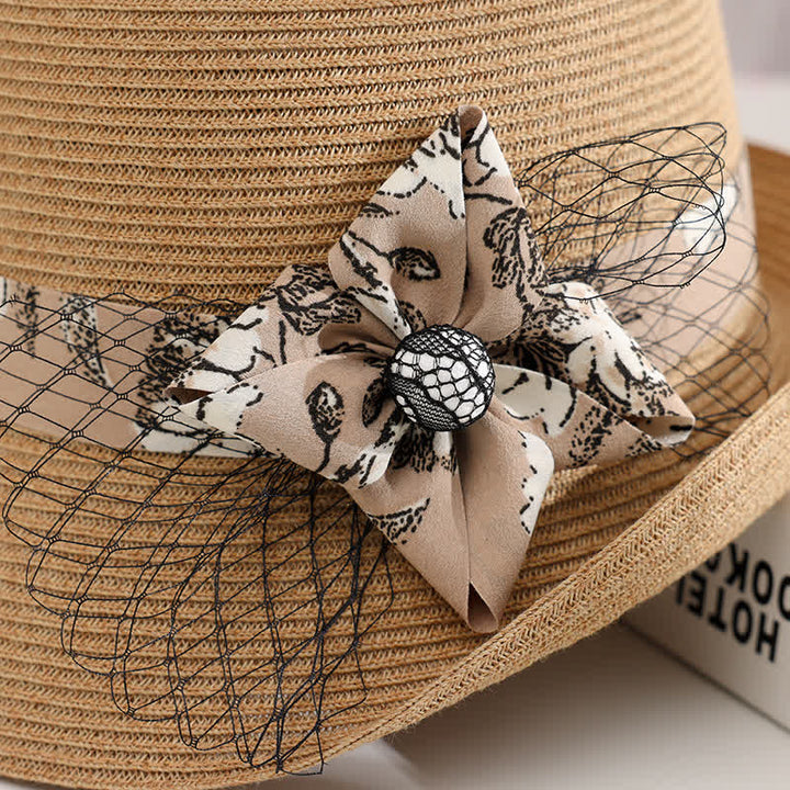 Women's Elegant Roman Style Floral Decor Summer Straw Hat