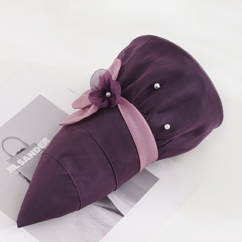 Women's Pearls Embellished Floral Wide Brim Silk Sun Hat