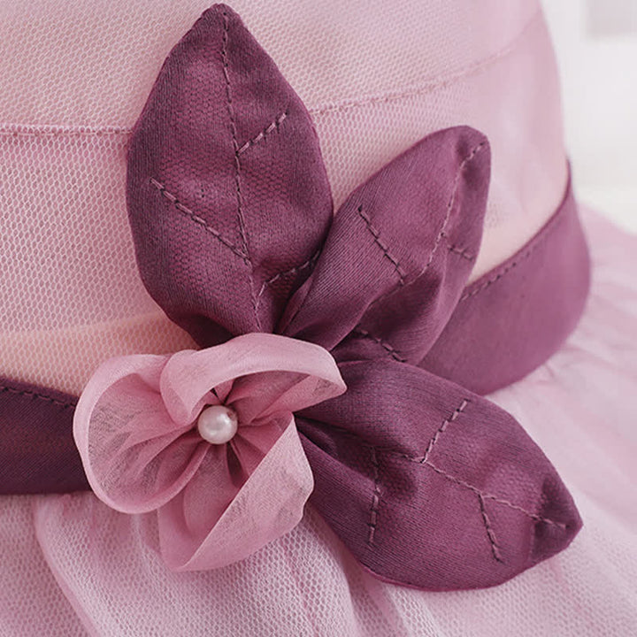 Women's Pearls Embellished Floral Wide Brim Silk Sun Hat