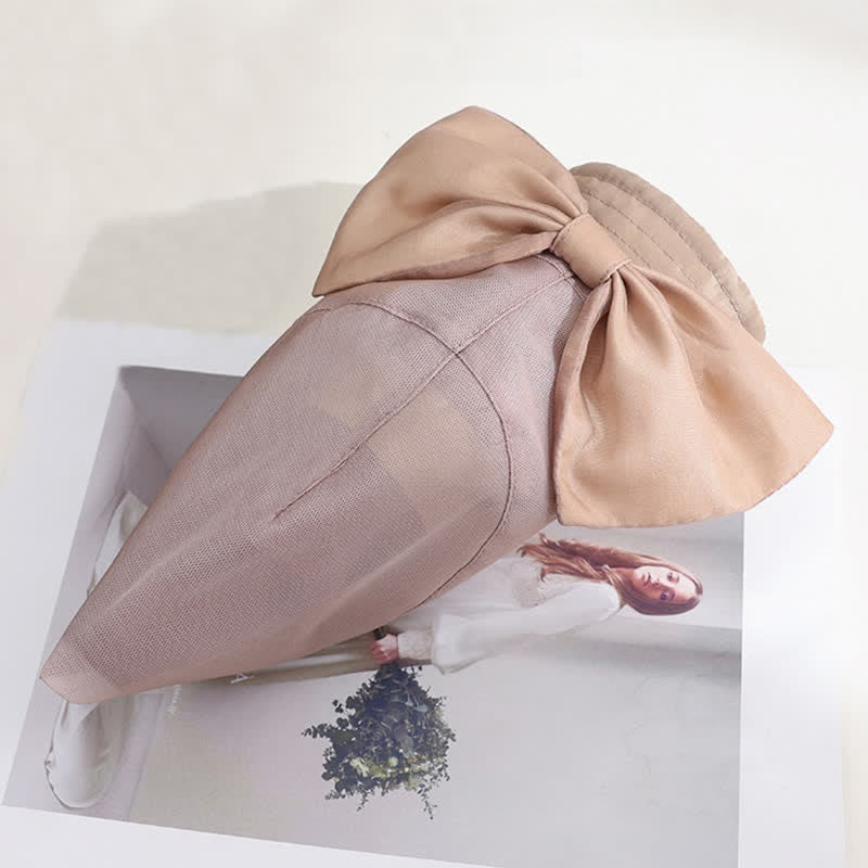 Women's Large Bow Knot Wide Brim Foldable Silk Sun Hat - image 3