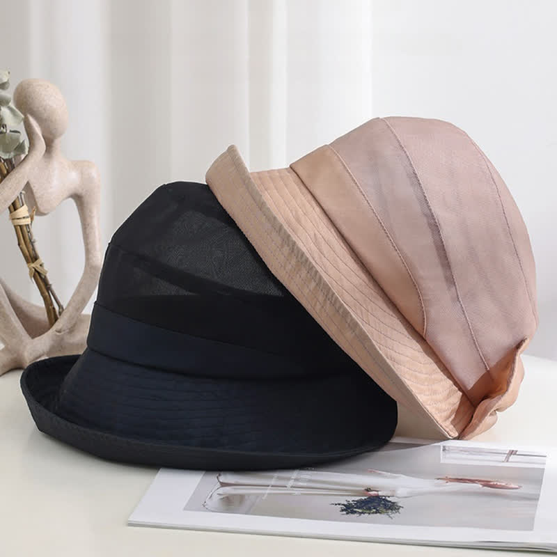 Women's Large Bow Knot Wide Brim Foldable Silk Sun Hat