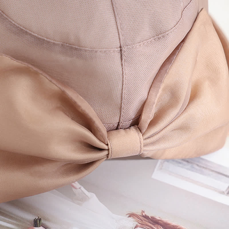 Women's Large Bow Knot Wide Brim Foldable Silk Sun Hat - image 6