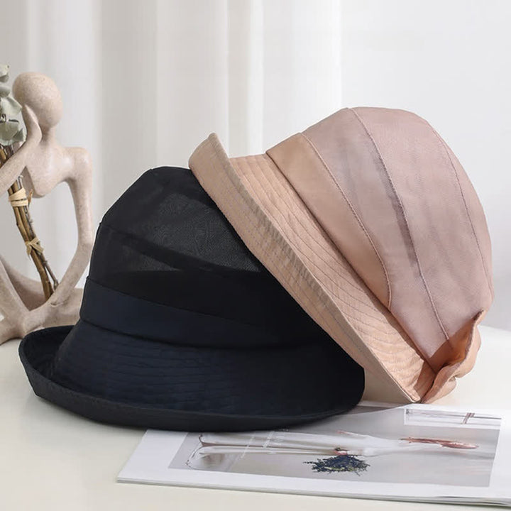 Women's Large Bow Knot Wide Brim Foldable Silk Sun Hat - image 1