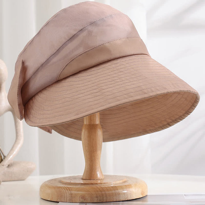 Women's Large Bow Knot Wide Brim Foldable Silk Sun Hat