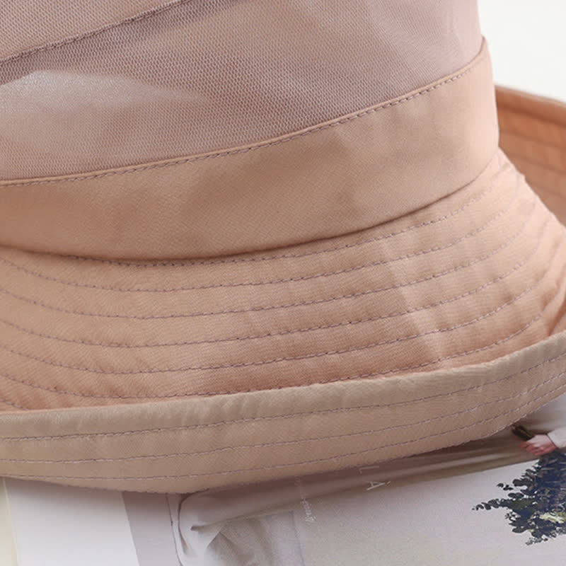 Women's Large Bow Knot Wide Brim Foldable Silk Sun Hat