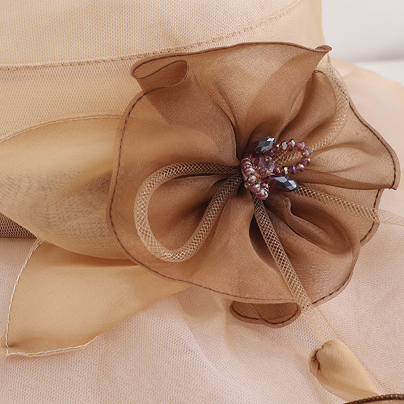 Women's Floral Wide Wave Brim Holiday Beach Foldable Silk Sun Hat