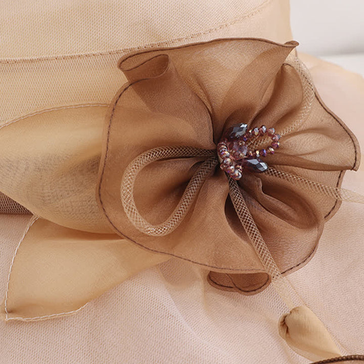 Women's Floral Wide Wave Brim Holiday Beach Foldable Silk Sun Hat