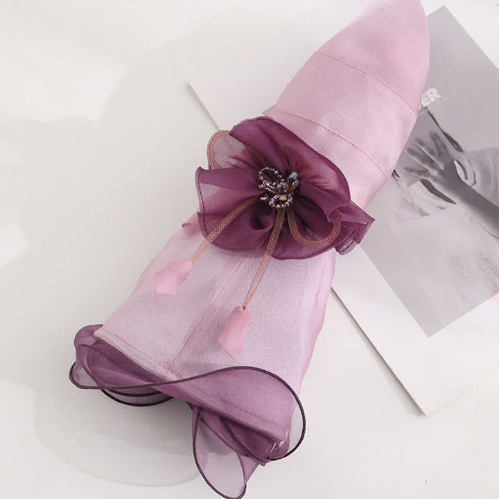 Women's Floral Wide Wave Brim Holiday Beach Foldable Silk Sun Hat