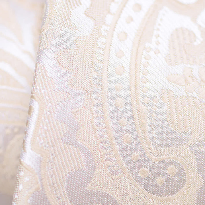 2Pcs Men's Champagne Paisley Motifs Wide Necktie Corsage Set