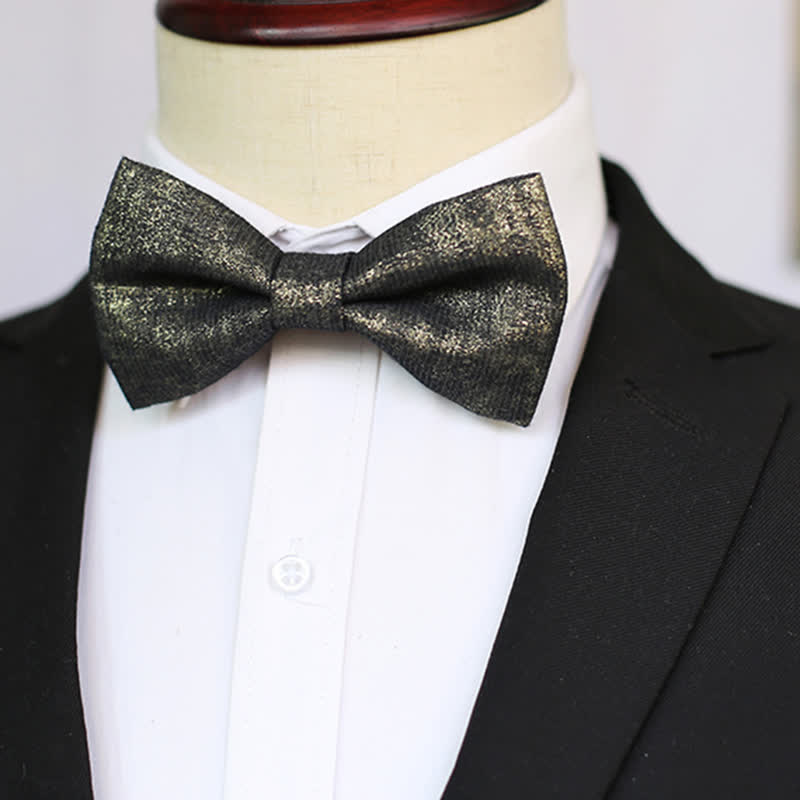 Men's Black Subtle Gold Glittering Shiny Details Bow Tie - Plain - image 0