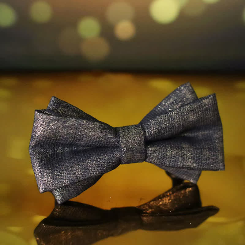 Men's Black Subtle Gold Glittering Shiny Details Bow Tie - image 8