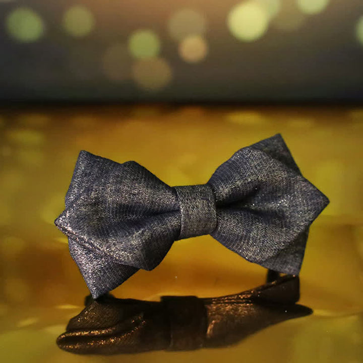 Men's Black Subtle Gold Glittering Shiny Details Bow Tie - image 10