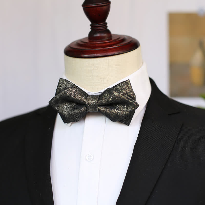 Men's Black Subtle Gold Glittering Shiny Details Bow Tie - Pointed - image 9