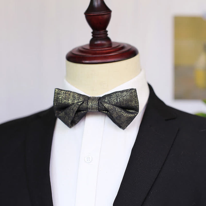 Men's Black Subtle Gold Glittering Shiny Details Bow Tie