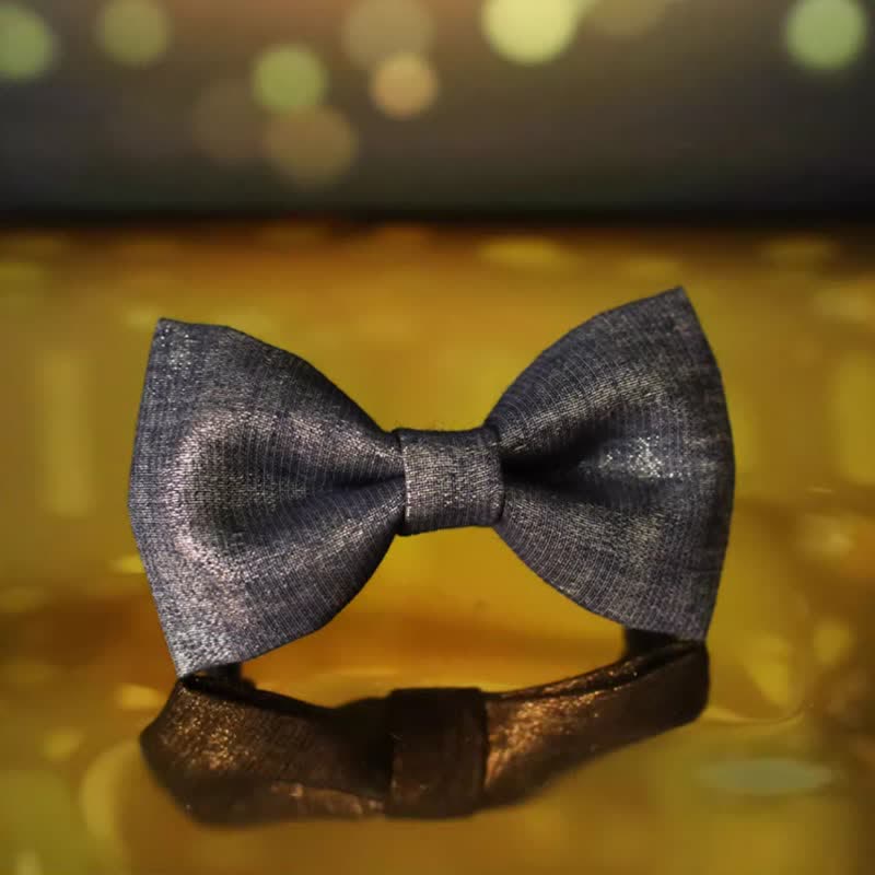 Men's Black Subtle Gold Glittering Shiny Details Bow Tie - image 4