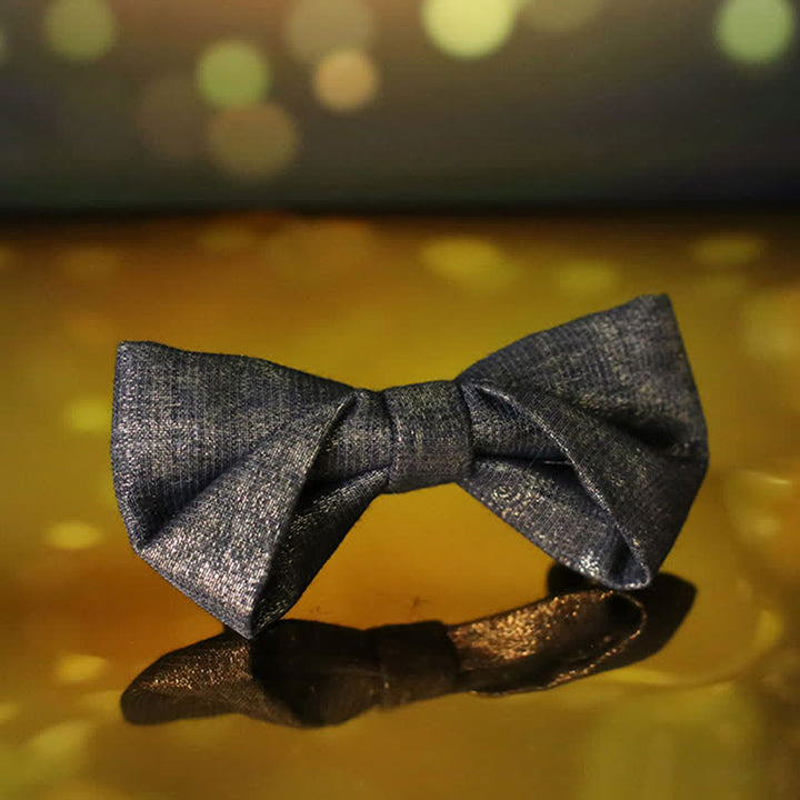 Men's Black Subtle Gold Glittering Shiny Details Bow Tie - image 6