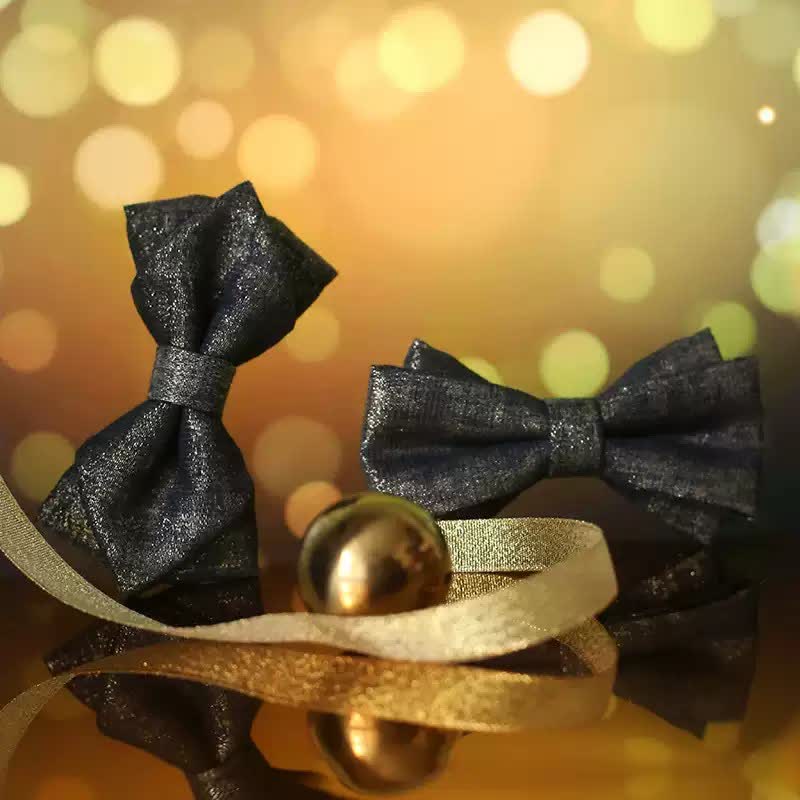 Men's Black Subtle Gold Glittering Shiny Details Bow Tie