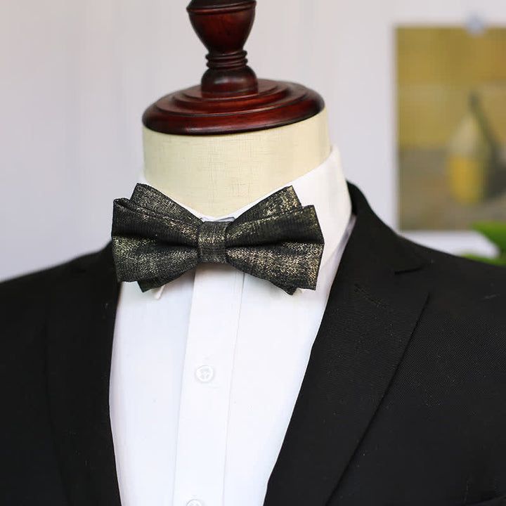 Men's Black Subtle Gold Glittering Shiny Details Bow Tie - Flat - image 7