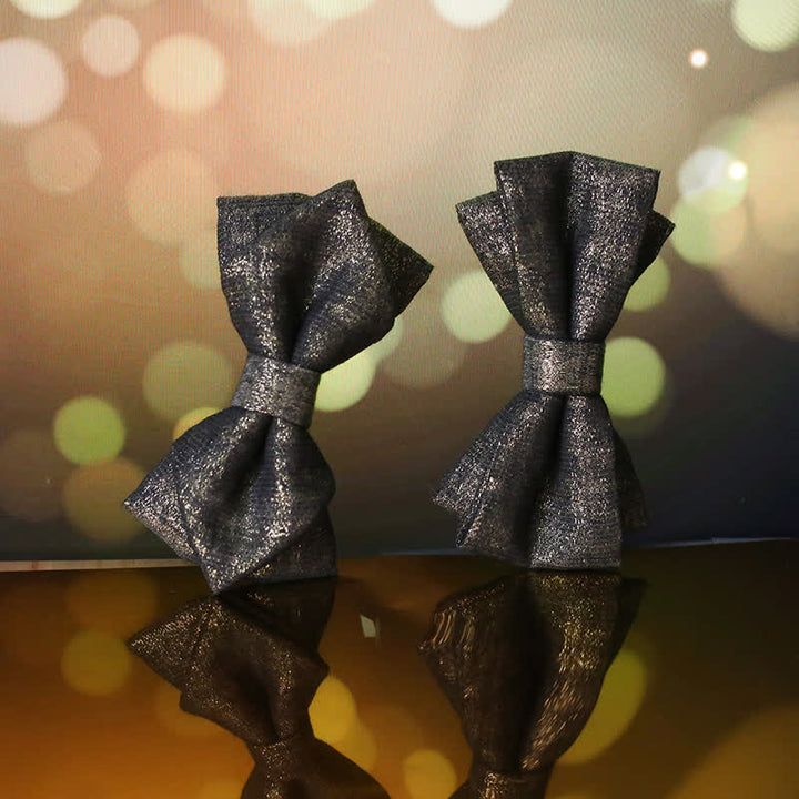 Men's Black Subtle Gold Glittering Shiny Details Bow Tie - image 3