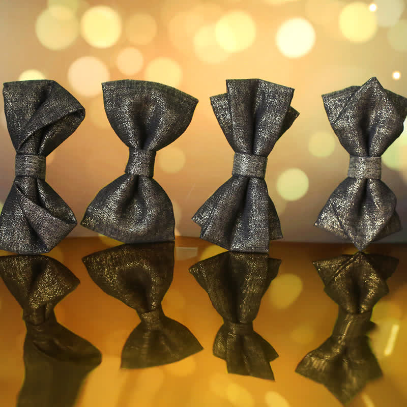Men's Black Subtle Gold Glittering Shiny Details Bow Tie - image 2