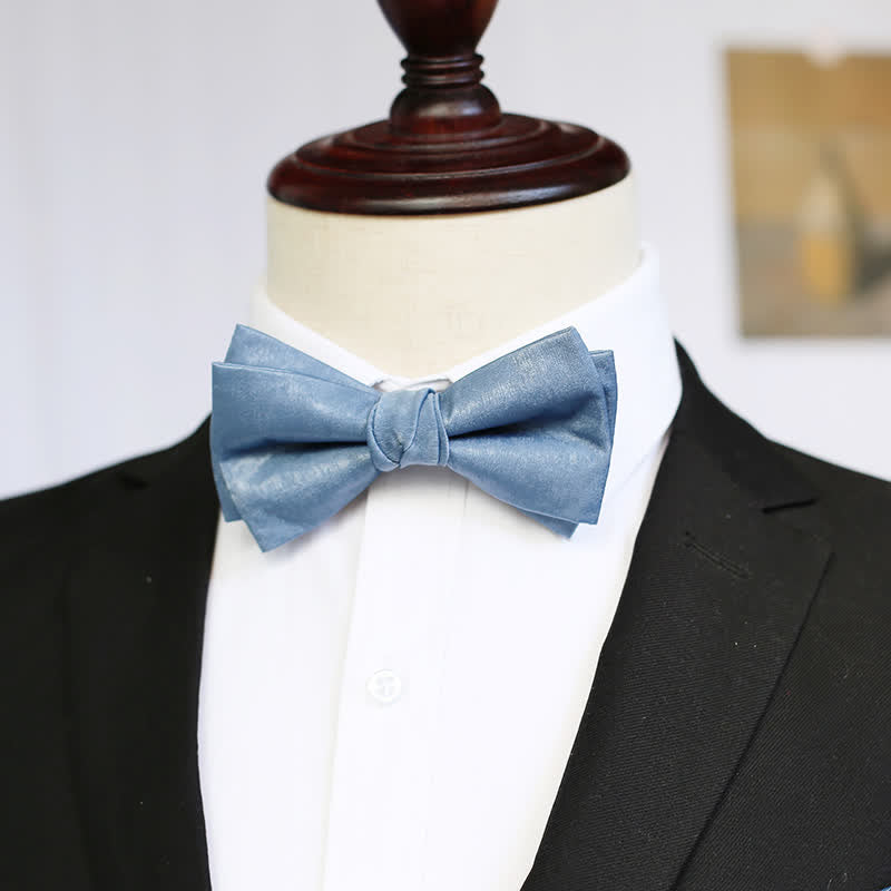 Men's Haze Blue Solid Color Fresh Bow Tie - Double Layers - Bow Tie - image 12