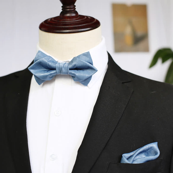 Men's Haze Blue Solid Color Fresh Bow Tie - Pointed - Bow Tie + Pocket Square - image 0