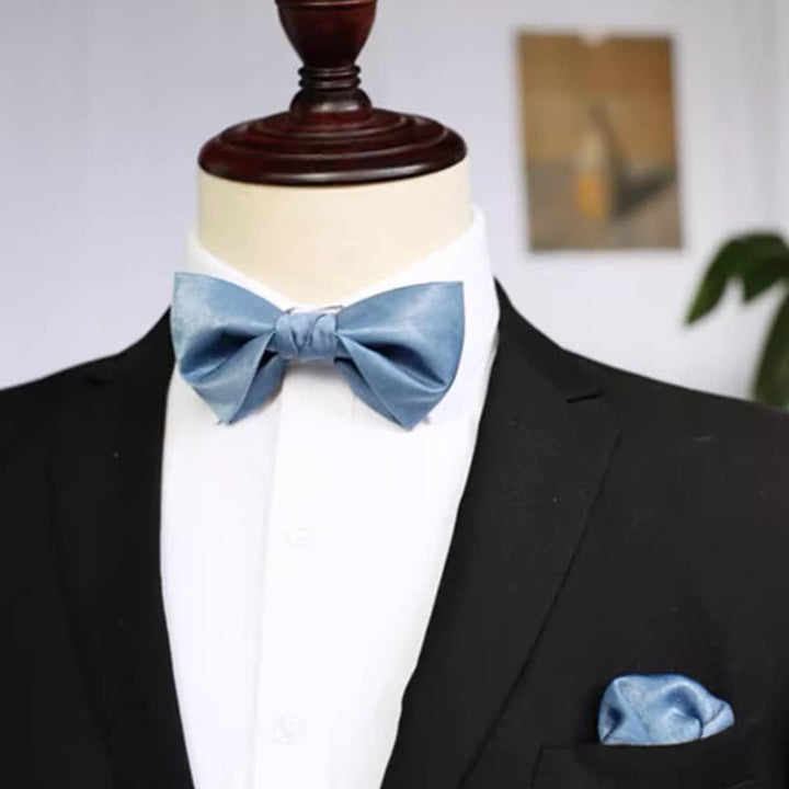 Men's Haze Blue Solid Color Fresh Bow Tie - Twist - Bow Tie + Pocket Square - image 9