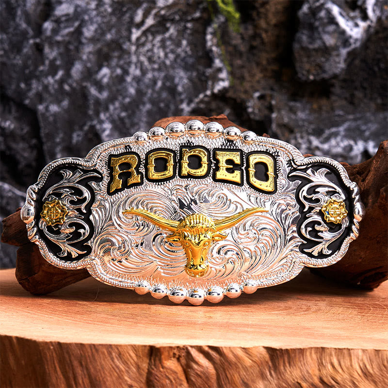 Rodeo Silver & Gold DIY Bull Head Large Buckle Leather Belt - Prayer - Without Belt - Not Included Belt - image 0