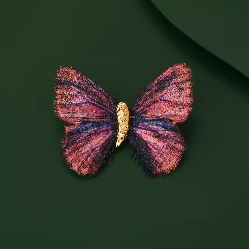 Women's Retro Butterfly Gradient Color Embroidered Brooch - Pink - image 7