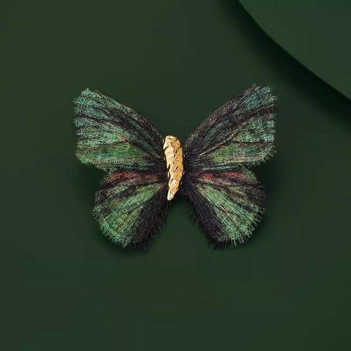 Women's Retro Butterfly Gradient Color Embroidered Brooch - Green - image 5
