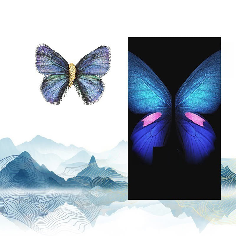 Women's Retro Butterfly Gradient Color Embroidered Brooch