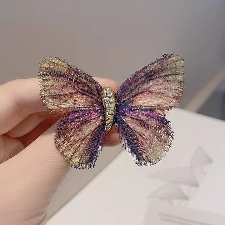 Women's Retro Butterfly Gradient Color Embroidered Brooch - Champagne - image 8