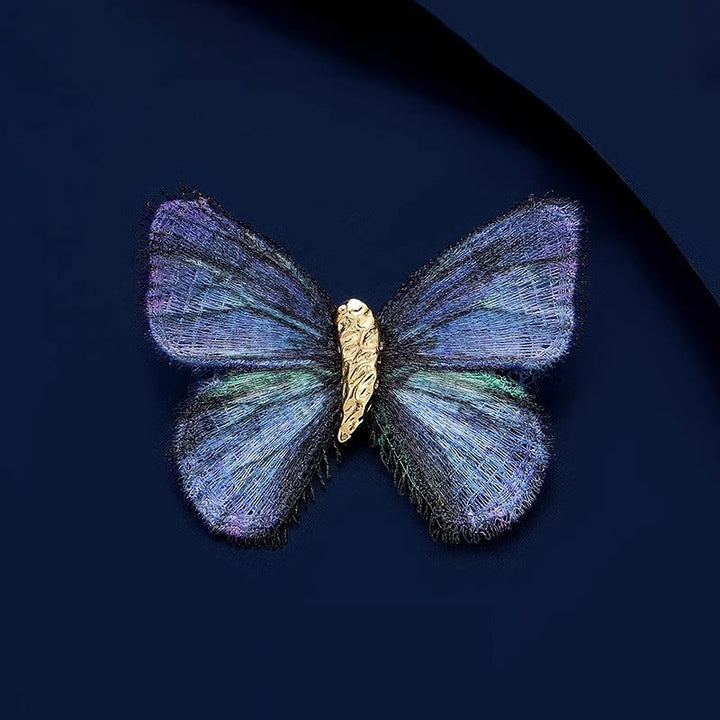 Women's Retro Butterfly Gradient Color Embroidered Brooch - Blue - image 0