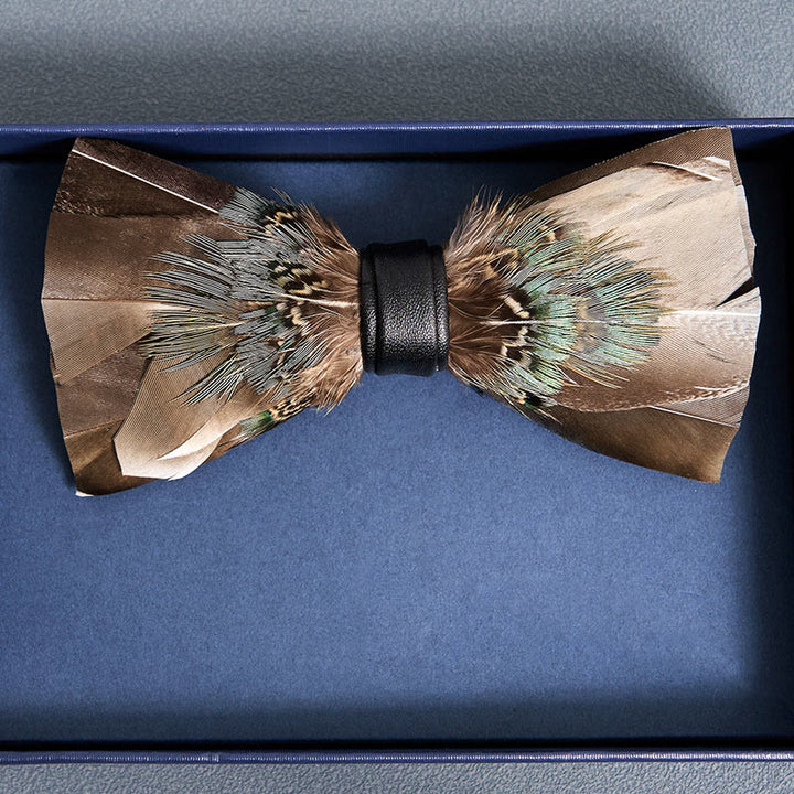 Gray & Brown Owl Feather Bow Tie - image 2