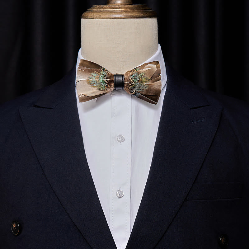 Gray & Brown Owl Feather Bow Tie - image 1