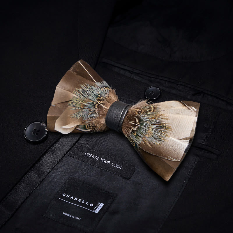 Gray & Brown Owl Feather Bow Tie - Gray & Brown - image 0