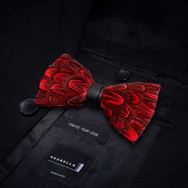 Crison & Black Peacock Feather Bow Tie with Lapel Pin