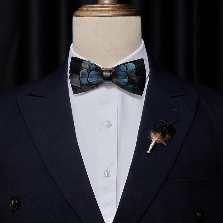 Kid's MidnightBlue Mysterious Feather Bow Tie with Lapel Pin - image 3