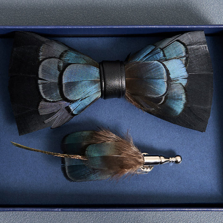 Kid's MidnightBlue Mysterious Feather Bow Tie with Lapel Pin - image 3