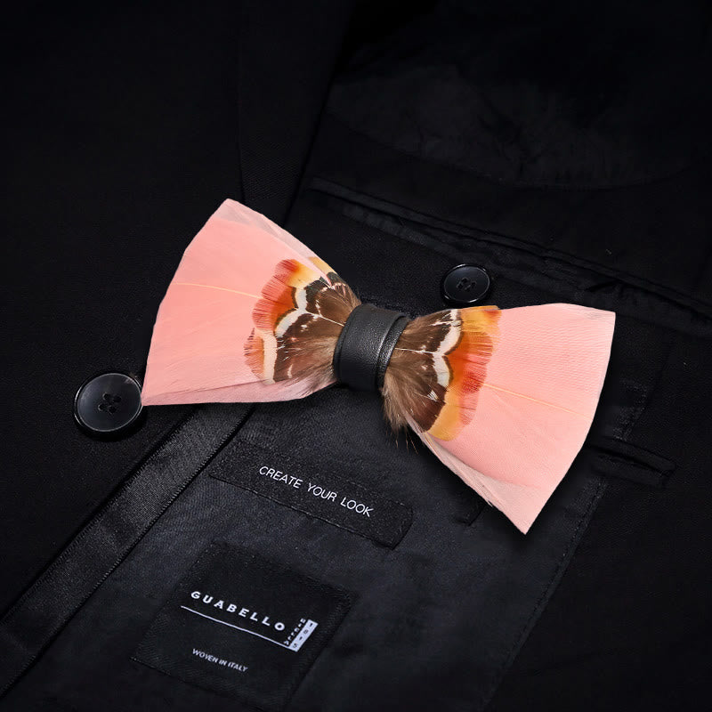 Pop Pink Feather Bow Tie with Lapel Pin