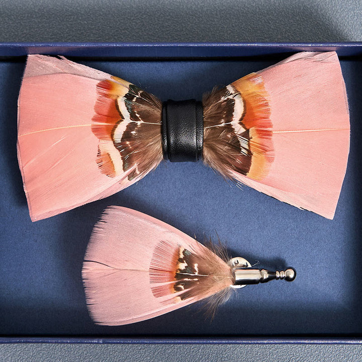 Pop Pink Feather Bow Tie with Lapel Pin - image 2