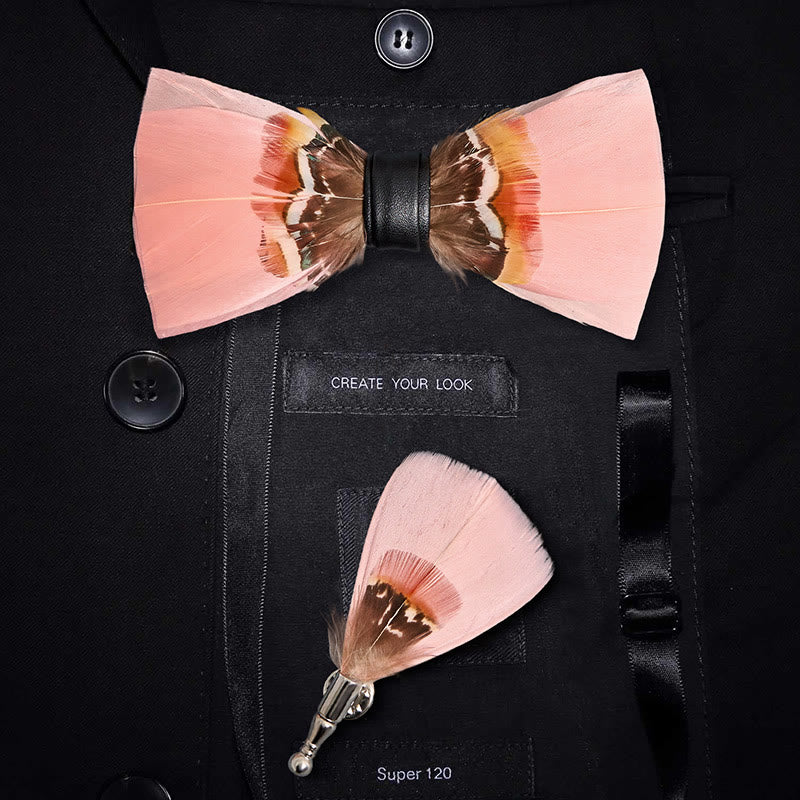 Kid's Pop Pink Feather Bow Tie with Lapel Pin - Adult - image 1