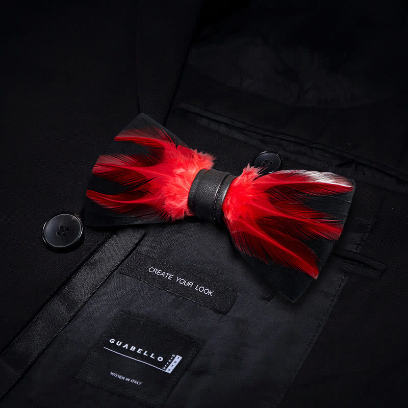 Red White Burgundy Pre-tied Feather Bow Tie