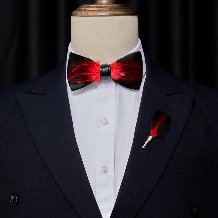 Red White Burgundy Pre-tied Feather Bow Tie