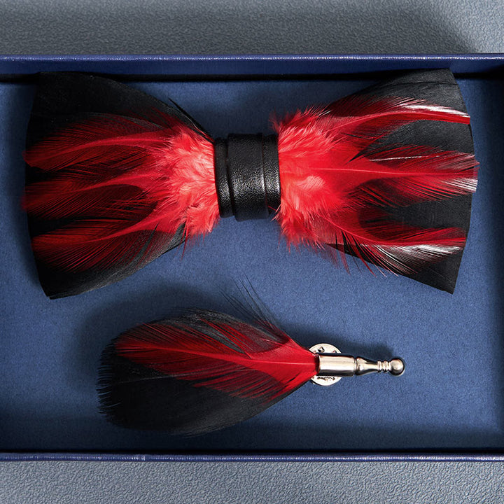 Red White Burgundy Pre-tied Feather Bow Tie