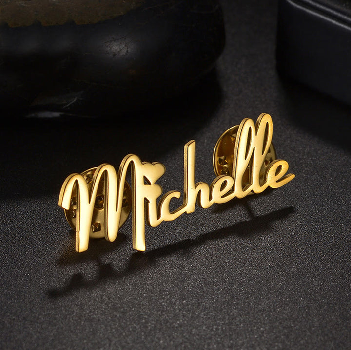 Gold Custom Your Name Personalized Stainless Steel Brooch